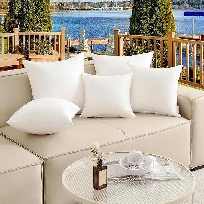 Oubonun 12x20 Outdoor Pillow Inserts (Pack of 4) - Square Waterproof Throw Pillow - Decorative Throw Pillows Insert for Couch Sofa Bed Patio Furniture - White Pillows
