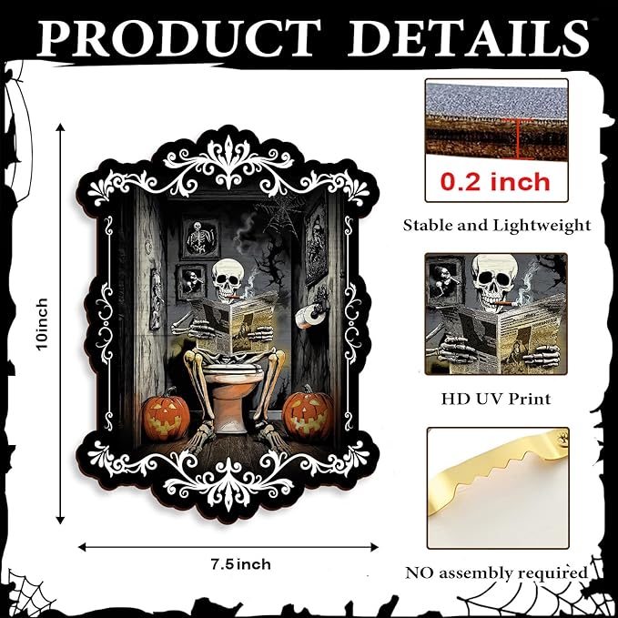 Pinetree Art Halloween Bathroom Wall Decor, Skeleton Gothic Wall Art for Toilet Decorative