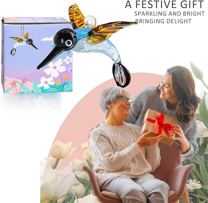Blown Glass Hummingbird Hanging Ornaments Decorative Glass Humming Bird Decor for Home Party Tree