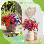22 Bundles Artificial Flowers for Outdoor Decoration, 4 Styles Faux Plants Decorations with Pansy, Persian Leaves, Grass, Hanging-Bells for Window Box Patio Fireplace Spring Decor