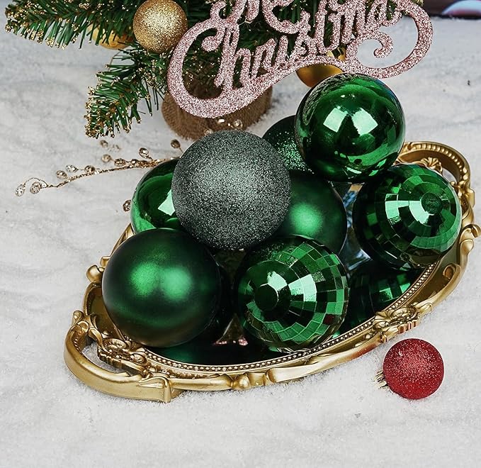 Emopeak 12Pcs Christmas Balls Ornaments for Xmas Christmas Tree - 4 Style Shatterproof Christmas Tree Decorations Hanging Ball for Holiday Wedding Party Decoration (Dark Green, 3.2"/8CM)