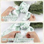 Green Wreath Sashes for Front Door - 2 Pcs Greenery French Toile Sash for Wreath Garland Indoor Outdoor, Rustic Wreaths Sash for Embroidery Monogram Farmhouse