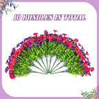Artificial Flowers for Outdoors Decoration, 10 Bundles Fake Plastic Flower Plant, Faux Colorful Silk Morning Glory Petunias for Spring Summer Outside Garden Porch Front Door Decor, Hot Pink Purple