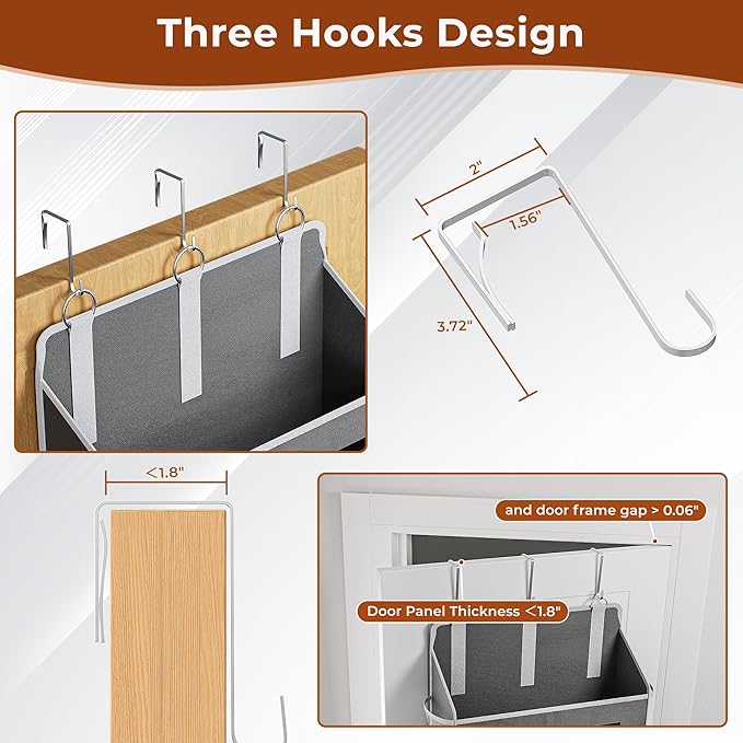 5-Tier Over The Door Storage Organizer with 10 Side Mesh Pockets, 48 lbs Load Capacity, 3 Hooks Design, Door Hanging Organizer with Clear Windows for Bathroom, Bedroom, Nursery, Kitchen-Grey