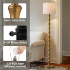 BOBOMOMO 62" Rustic Floor Lamp, Retro Farmhouse Standing Lamp with Rotary Switch, Resin Antique Gold Floor Lamp for Living Room, Bedroom, Dining Room, Nursery, Elegant Home Décor