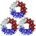TORONTOKYO 3 Pcs Patriotic Tinsel Wreath for Front Door 11.81 Inch Red White Blue Memorial Day Wreath with Stars 4th of July Decorations for Independence Day Wall Home Farmhouse