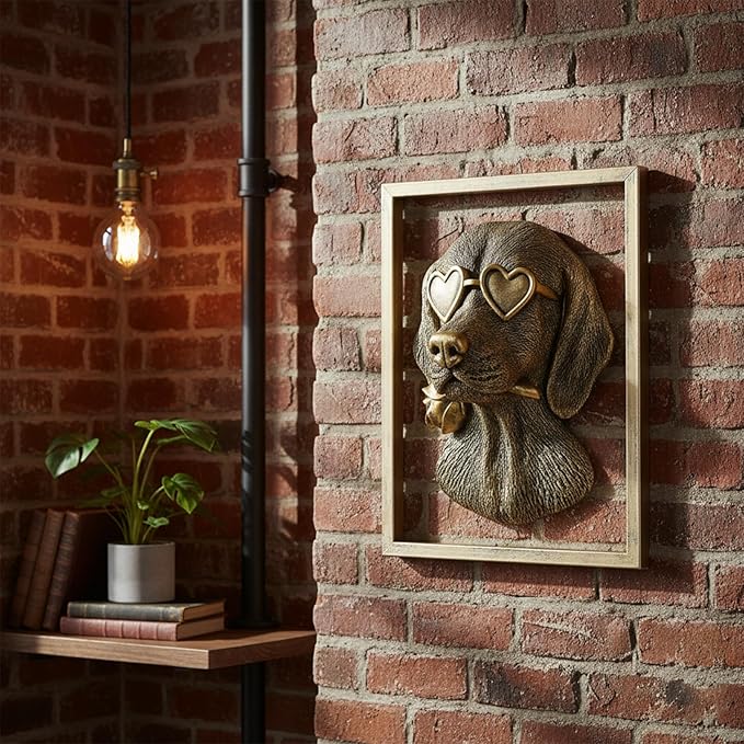 Newinhome Animal Heads Wall Decor (Includes Metal Frame) Resin Animals Sculptures Dog Head Wall Hanging Decoration Gold vintage Wall Sculpture for Living Room Bedroom Office(Dachshund)