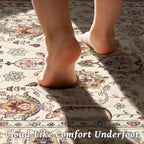 Washable 2x3 Entryway Rug, Boho Non-Slip Door Mat Vintage Distress Small Rugs for Kitchen Nursery Office Bedroom, 0.3" Neutral Oriental Throw Carpet with Cushioning Pad,Beige/Rust/Green/Multi