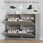 Shoe Cabinet with 4 Flip Drawers, Narrow Hidden Shoe Storage Cabinet, Slim Freestanding Shoe Rack Organizer for Entryway, Hallway, Bedroom, Living Room