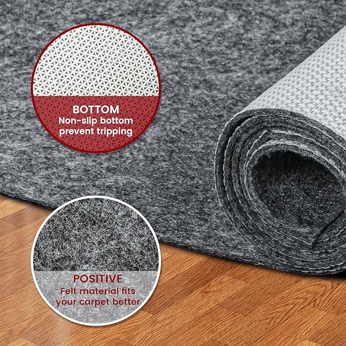 Waterproof Rug Pad, 10x14 ft Area Rug Non-Slip Carpet Pad, 1/4" Thick Non-Slip Rug Pads for All Floors and Finishes, Felt Pad for Hardwood Floors, Keeps Carpets in Place Soft and Safe
