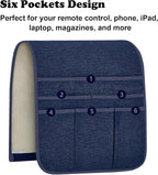 Teniux Remote Control Holder Armchair Caddy for Recliner Couch, Non-Slip Armrest Organizer with 5 Pockets for Magazine, Tablet, Phone, iPad (Blue)