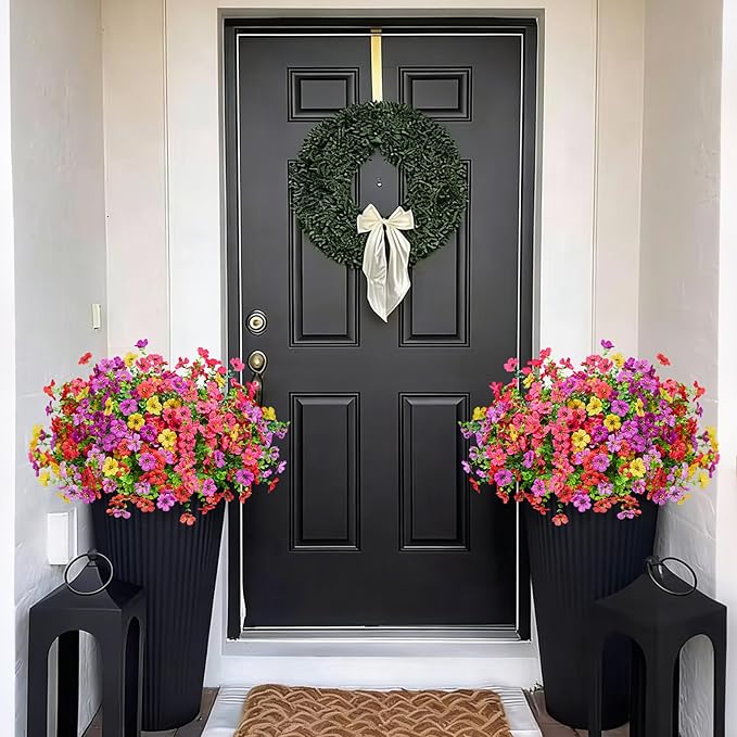 Fake Flowers for Outdoors Faux Plants Outside Indoor,UV Resistant Realistic Silk Artificial Daisy for Home Patio Garden Back Yard Front Poch Decor Spring Summer(12 Bunches,4 Multi Colors)