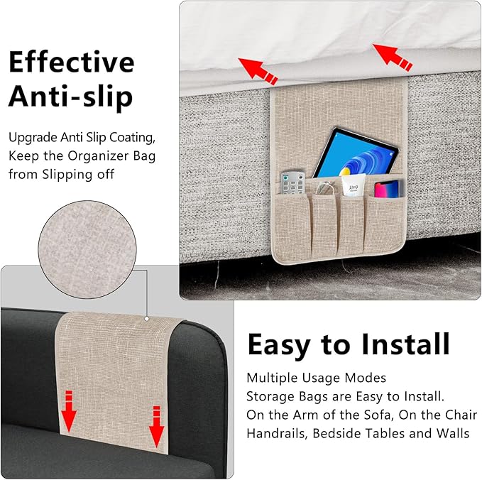 Couch Armrest Remote Control Holder, Couch Caddy Gifts for Seniors Bed Caddy Tv Remote Holder with 5 Pockets for Key Glasses Phone Magazine Holders