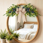 Floral Swag for Front Door Greenery Teardrop Swag Artificial Eucalyptus Olive Leaves Mixed Berry Swag with Bow Summer Wreath for Farmhouse Wedding Arch Party Wall Home Indoor Outdoor Holiday Decor