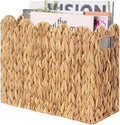 StorageWorks Hand-Woven Magazine Holder, Magazine Wicker Basket for Bathroom, Scalloped Rattan Magazine Holder, Natural Water Hyacinth, 1 Pack