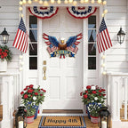 Wooden 4th of July Decoration Door Wreath for Front Door Sign America Eagle Wall Signs,250 Anniversary Independence Day Patriotic Day Wreath Welcome Memorial Day Hanging for Home Party Outdoor Indoor