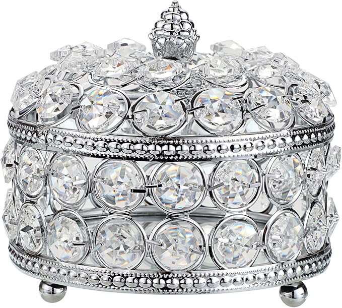 Hipiwe Crystal Mirrored Jewelry Box - Jewelry Trinket Organizer Treasure Box Home Decor Ring Earrings Necklace Storage Holder Chest Keepsake Box,Birthday Christmas Gift for Women, Large