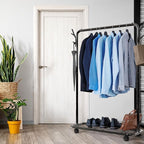 Simple Houseware Industrial Style Garment Rack with Wheels and Hooks, Black