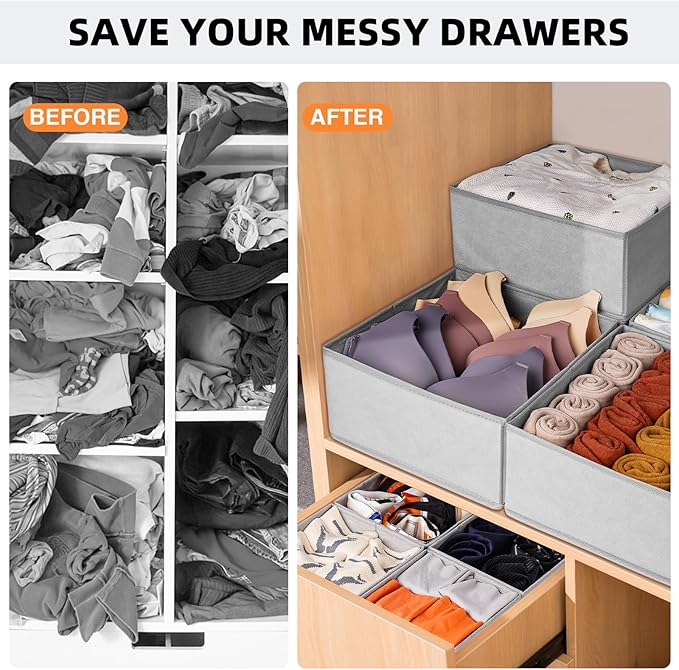 Criusia Drawer Organizer Clothes 12 Pack -Dresser Organizer Bins for Closet Bedroom - Baby Clothes Organizers and Storage for Nursery Organization -Drawer Organizer Divider for Sock Underwear-Grey