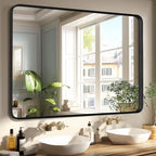 Bathroom Mirror for Wall, 40x30 Inch Rectangle Mirror, Matte Black Metal Framed Bathroom Vanity Mirror for Restroom Farmhouse, Anti-Rust, Tempered Glass, Horizontally or Vertically Hanging