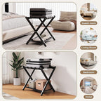 26.77" Full Assembled Luggage Rack for Guest Room, Set of 2 Bamboo Foldable Suitcase Stand, Bedroom & Hotel, Folding Luggage Holder with 5 Nylon Straps, 600D Oxford Fabric Shelf Black
