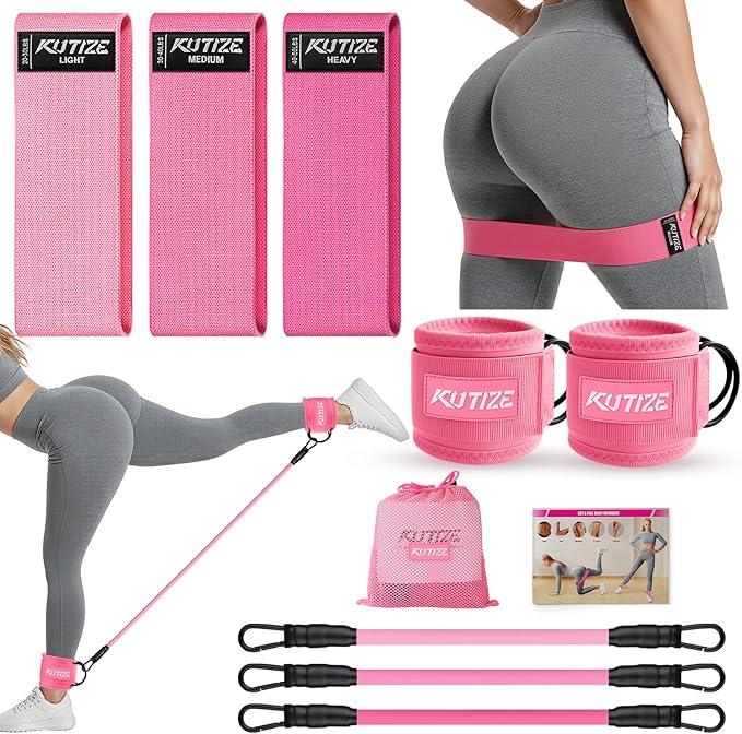 Ankle Resistance Bands with Cuffs & Fabric Resistance Bands Set - Legs & Glutes Workout Equipment for Women & Men, Home Gym Heavy Exercise Bands for Hip, Yoga, Strength Training, Rehab, Pilates