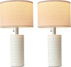 Reaketon 20.5" Modern Ceramic Table Lamps for Bedroom Set of 2, Bedside Lamps for Night Stands with Beige Lampshade, Farmhouse Table Lamp for Living Room Office Dorm, White
