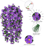 HyeFlora Artificial Faux Hanging Flowers for Outdoor Outside Spring Decoration, 2PCS Fake Silk Purple Daisy Plants UV Resistant Look Real Orchid Mums Vine for Front Door Porch Planter Balcony