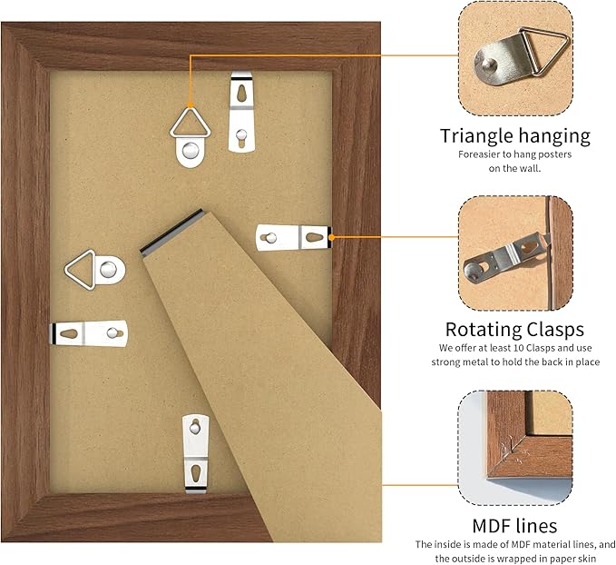 4x6 Picture Frame 3 Pack - Brown Poster Frame Display Pictures 3.5x5 with Mat or 4 x 6 Without Mat for Wall Hanging Horizontal and Vertical