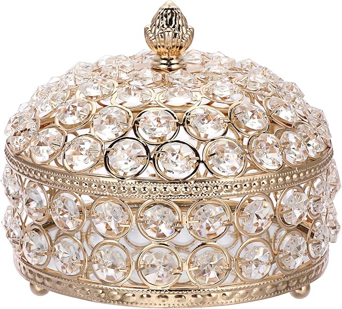 Hipiwe Crystal Jewelry Box Jewelry Trinket Organizer Box Gold Treasure Box Luxury Home Decor Ring Earrings Storage Holder Keepsake Box for Women,X-Large
