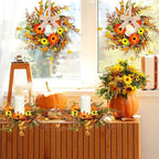 6 Pcs Mini Fall Autumn Swags Wreaths Thanksgiving Artificial Daisy Candle Rings Wreaths Autumn Cabinets Farmhouse Wreath with Ribbon for Pillar Front Door Porch Wall Window Decoration