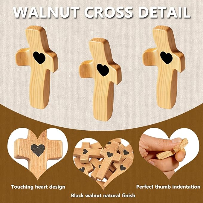 10-Pack Olive Wooden Cross Fidget, Handmade Pocket Wood Crosses, Cross My Heart | Easter Day Encouragement Gift, Relieve Anxiety for Yourself, Inspirational Gift for Christian Faith, Prayer, Valentines Day Gifts