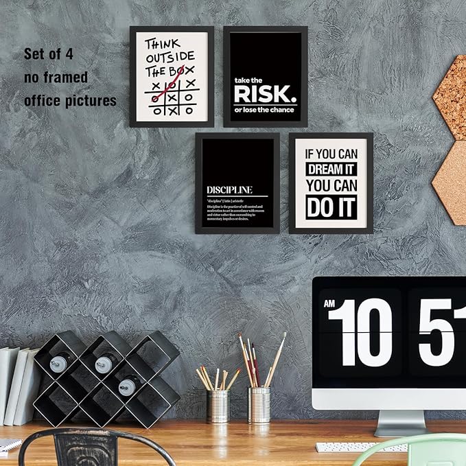 DSHFG Motivational Office Inspirational Wall Art Prints Set of 4, Think Outside the Box Motivational Balck Wall Art Posters for Office Home Decor, 8x10 Unframed