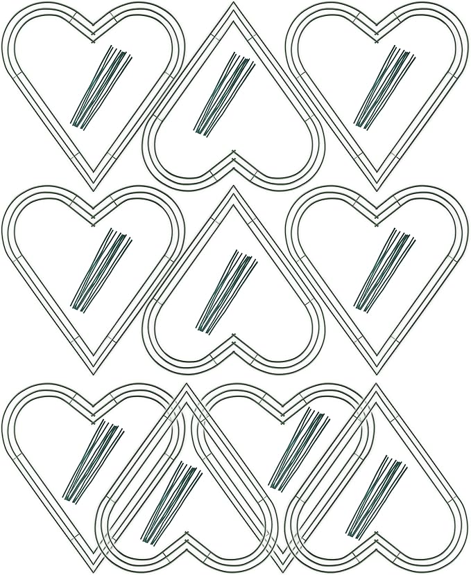 10-Pack 12 Inch Wire Wreath Frame – Heart Metal Wreath Form with Heart Design for DIY Crafts, Floral Projects, and Home Decor – Dark Green Wire Frame for Christmas Holiday & Weddings