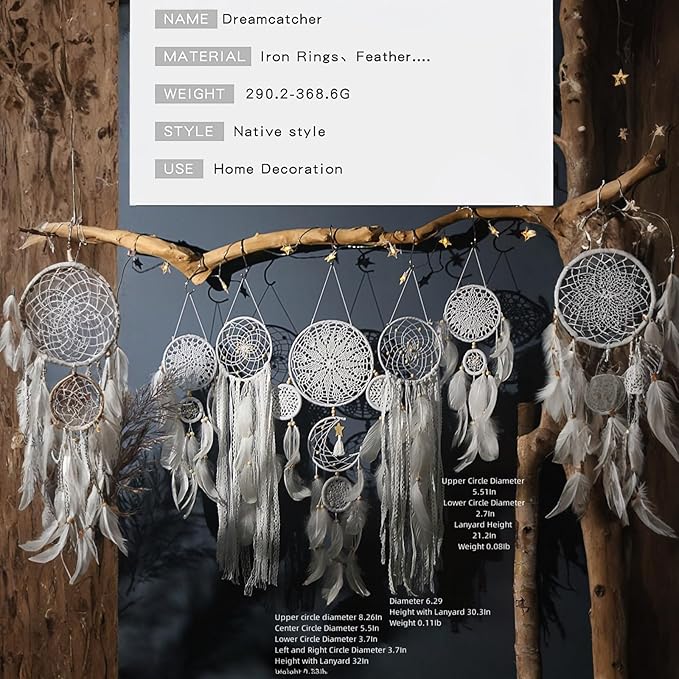5 Pack Moon Phase Dreamcatcher Set Boho Wall Decor, Boho Macrame Wall Hanging Dream Catchers, for Home, Bedroom, Living Room, Witchy Gifts (Flower Color)