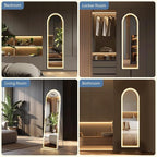 DUMOS Arched LED Mirror Full Length with Stand, 16"x60" Full Body Wall Mirror with LED Lights 3 Color Lighting, Hanging or Leaning, Floor Standing, Modern Simple Home Wall Decor