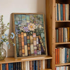 YYNISPIN Vintage Book Wildflower Wall Art Moody Stained Glass Book Lover Wall Decor Painting, Whimsical Reading Nook Library Poster Canvas Prints for Cottage Bedroom Living Room 12x16 inch Frame