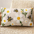 Embroidered Lumbar Pillow Cover 20x12 Inch - Spring Summer Boho Decorative Pillow Cover with Zipper for Living Room Couch Sofa Bed Aesthetic Design Flower Bee Cushion Pillowcase