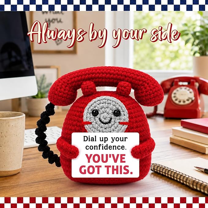 Belatelove Inspirational Gift for Women Men - Funny Handmade Crochet Telephone Doll with “ You've Got This” Encouragement Gifts for Graduation, Exam, New Job, Stress Relief, Cute Desk Decor