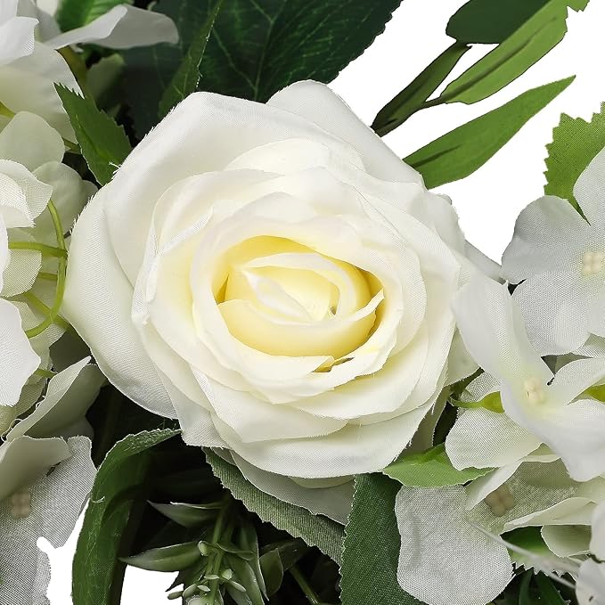 Artificial Peony Flower Swag, 29.6in Faux Eucalyptus Leaves Corner Rose Floral Swags, Artificial Mirror Flower Chair Back Flower Swags for Sheer Drapes, Wedding Chair, Arbor, Wedding(White)