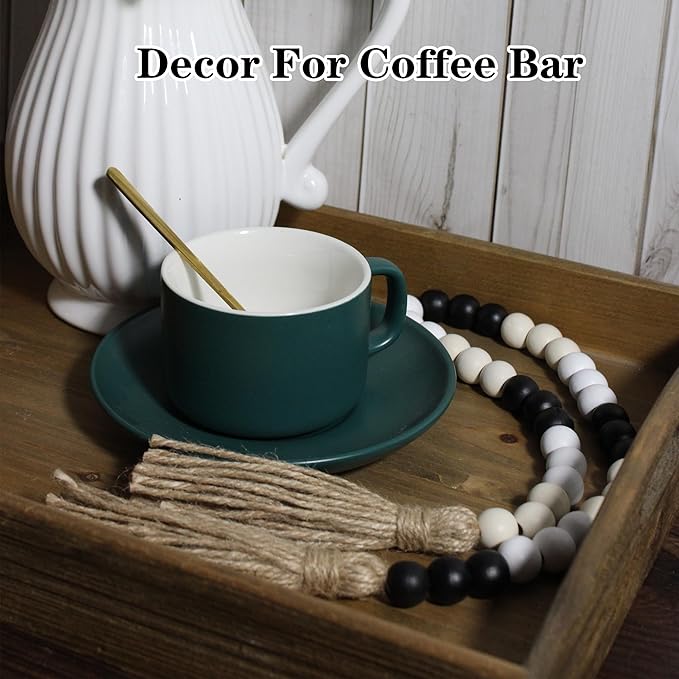 Farmhouse Decor Beads 31in Wooden Bead Garland with Tassels Rustic Minimalist Home Accent Prayer Country Boho Decoration for Wall Hanging Living Room Coffee Table Mantle Shelf Decor (MIX-Color-1)