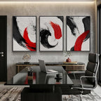 Large Framed Red Black White Abstract Wall Art for Living Room, 3 Piece Modern Canvas Prints Paintings Artwork for Walls, Red Black Minimalist Pictures for Bedroom Hallway Office Wall Decor 24x36 In