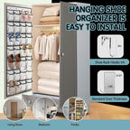 28 Compartment Over the Door Shoe Organizer, Breathable Mesh Large Shoe Rack for Closet Storage, Space Saving Hanging Shoe Holder with Reinforced Hooks (Fits Men & Women,White-01)