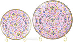KAMMAK Decorative Plates Set for Display, Pink Ceramic Plate Decor with Stand, Handmade Vintage Porcelain Ornament for Table, Living Room, Kitchen, Office, Perfect Chinese Style Dish Gift (8in+10in)