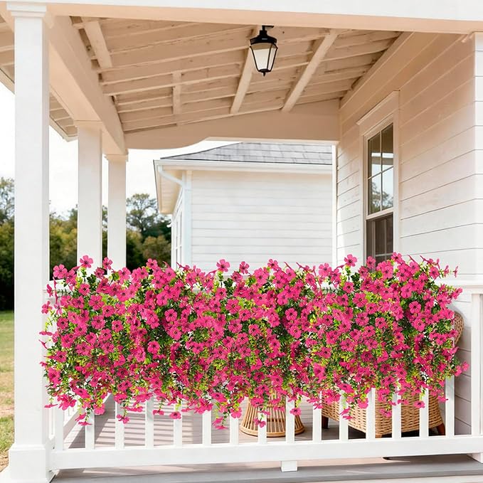 Artificial Faux Flowers Plants for Outdoor Spring Summer Decoration, 2PCS Fake Silk Daisy Flowers No Fade UV Resistant Realistic for Outside Home Planter Porch Patio Balcony Yard Decor (Rose Red)