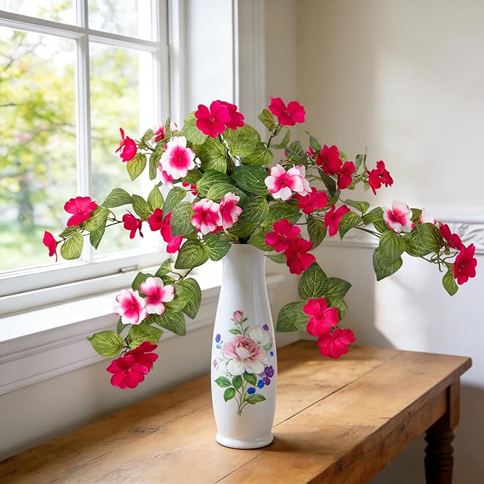 Artificial Fake Flowers for Outdoors Spring Decoration 2 Bundles Faux Flowers Plants for Outdoor Planters UV Resistant Silk Realistic Flowers for Outside Home Garden Front Porch Patio Décor