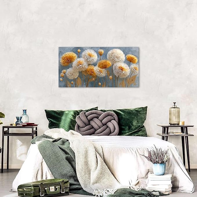 Abstract White Flower Wall Art Golden Floral Pictures Wall Decor Neutral Flowers Canvas Painting Boho Blossom Posters Print Nature Botanical Artwork Bedroom Living Room Office Home Decoration 20x40