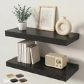Floating Shelves for Wall 24 in x 9.3 in Deep, Wall Mounted Rustic Wood Shelf with Invisible Brackets for Storage & Display, Living Room Bedroom Bathroom, Black, 2 Pack