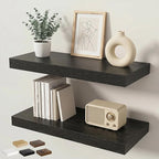 Floating Shelves for Wall 24 in x 9.3 in Deep, Wall Mounted Rustic Wood Shelf with Invisible Brackets for Storage & Display, Living Room Bedroom Bathroom, Black, 2 Pack