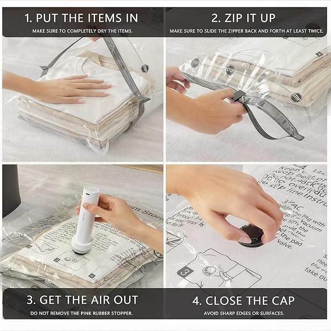 Vacuum Seal Bags for Clothing: 9 Pack Small Travel Vacuum Bags for Luggage with Rechargeable Electric Pump - Space Saver for Carry-On Packing